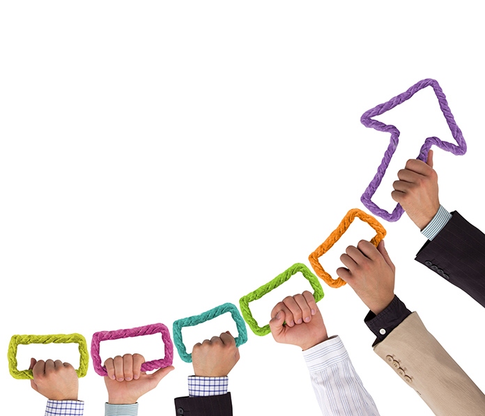 Hands,Holding,Colorful,Rope,Forming,Arrow,Pointing,Upwards