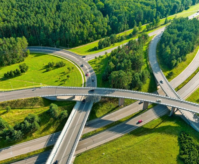 Aerial,View,Of,A,Road,Intersection,In,The,City,Of