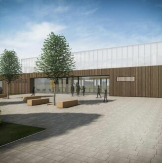 Kravaře tělocvična vizualizace exteriér