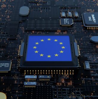 Processor,,Cpu,Or,Chip,With,The,Flag,Of,European,Union